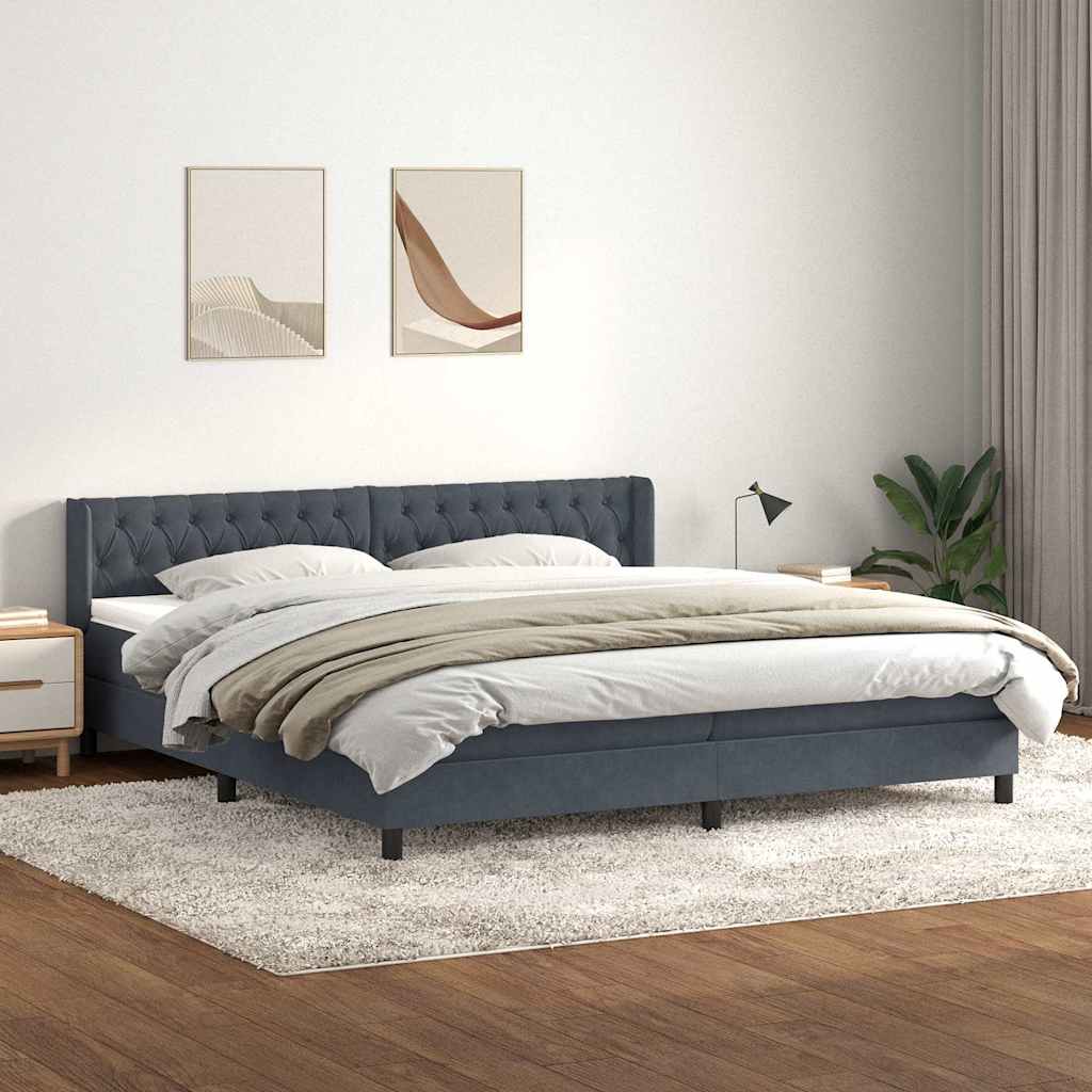 vidaXL Boxspringbett mit Matratze Dunkelgrau 200x220 cm Samt