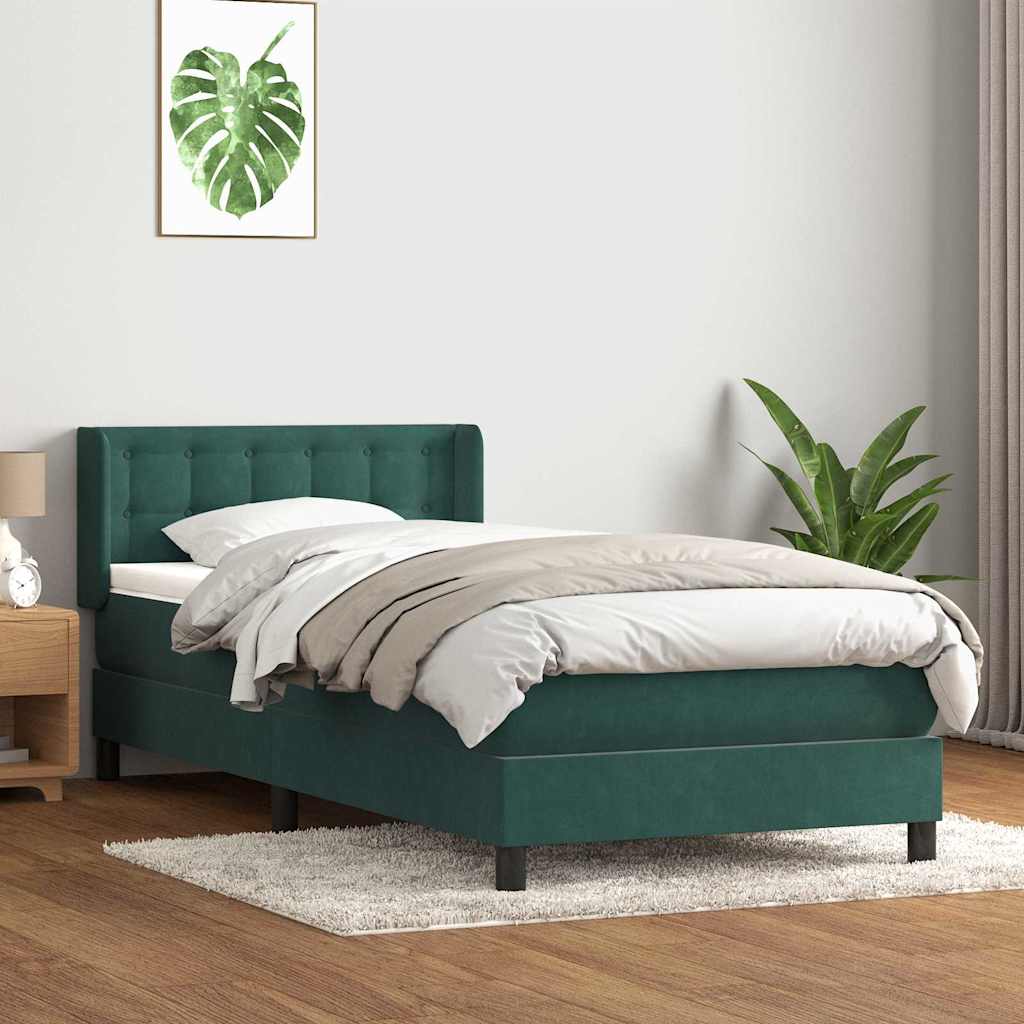 vidaXL Pat box spring cu saltea, verde închis, 90x210 cm, catifea