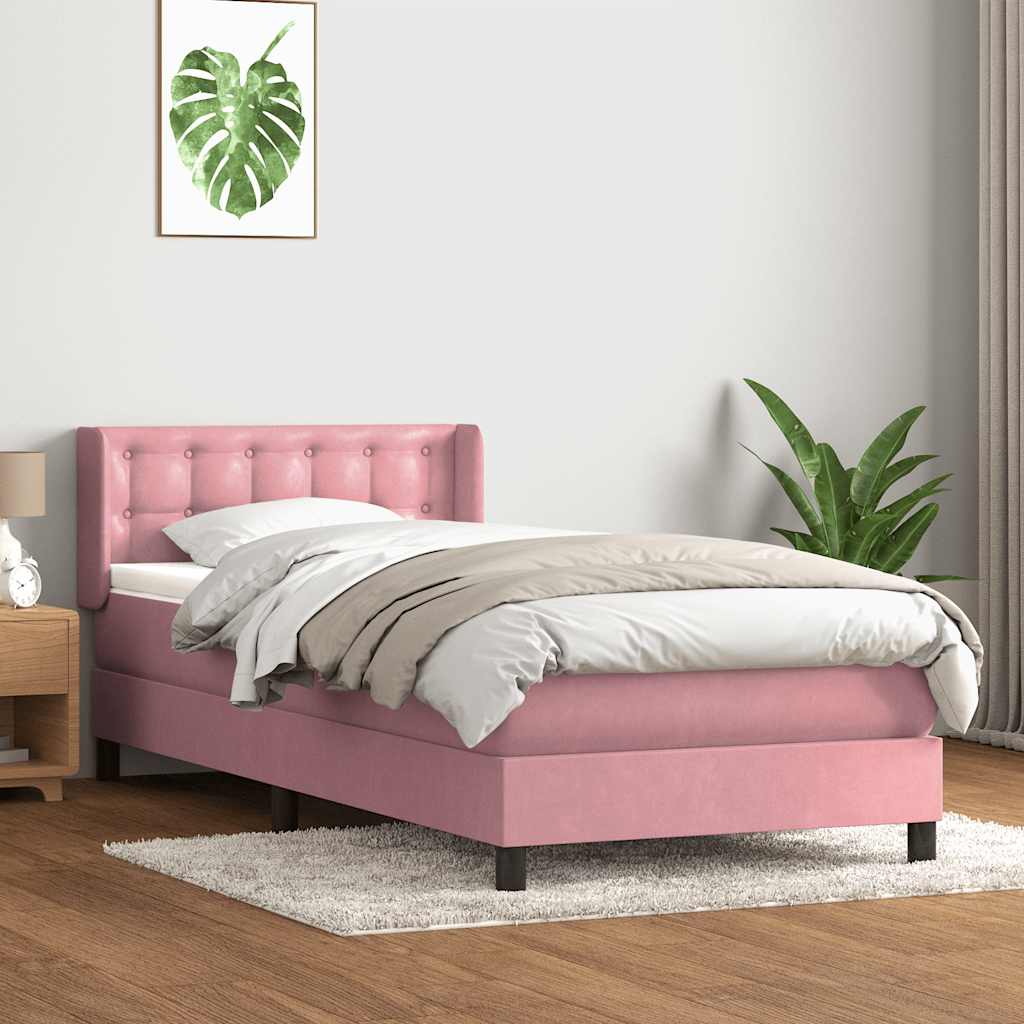 vidaXL Boxspringbett mit Matratze Rosa 90x210 cm Samt