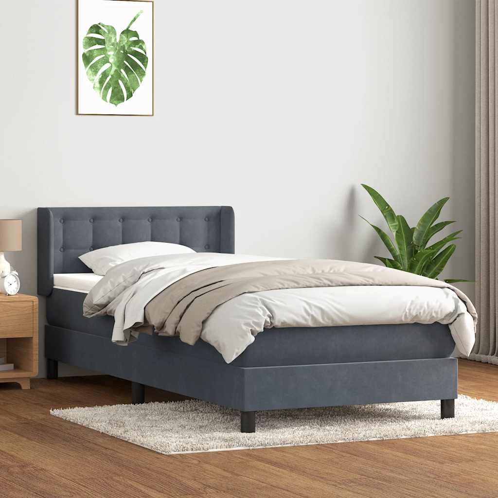 vidaXL Pat box spring cu saltea, gri închis, 100x210 cm, catifea