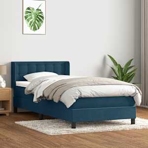 Box spring postel s matrací tmavě modrá 100x210 cm samet - obrázek 1