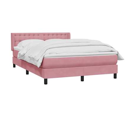 vidaXL Boxspring met matras fluweel roze 140x210 cm
