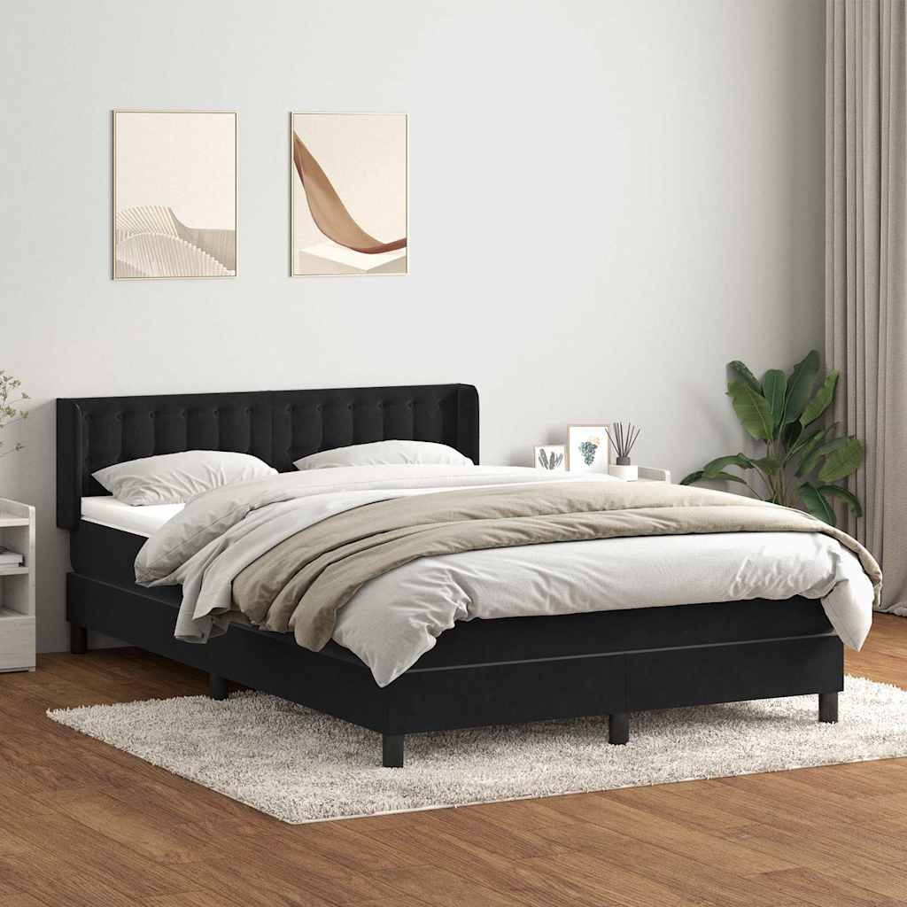 vidaXL Pat box spring cu saltea, negru, 160x210 cm, catifea