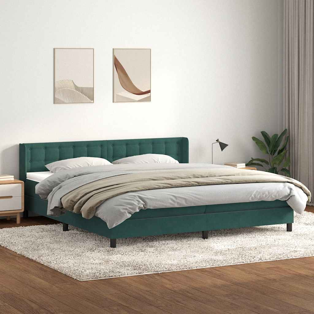 vidaXL Boxspringbett mit Matratze Dunkelgrün 180x210 cm Samt