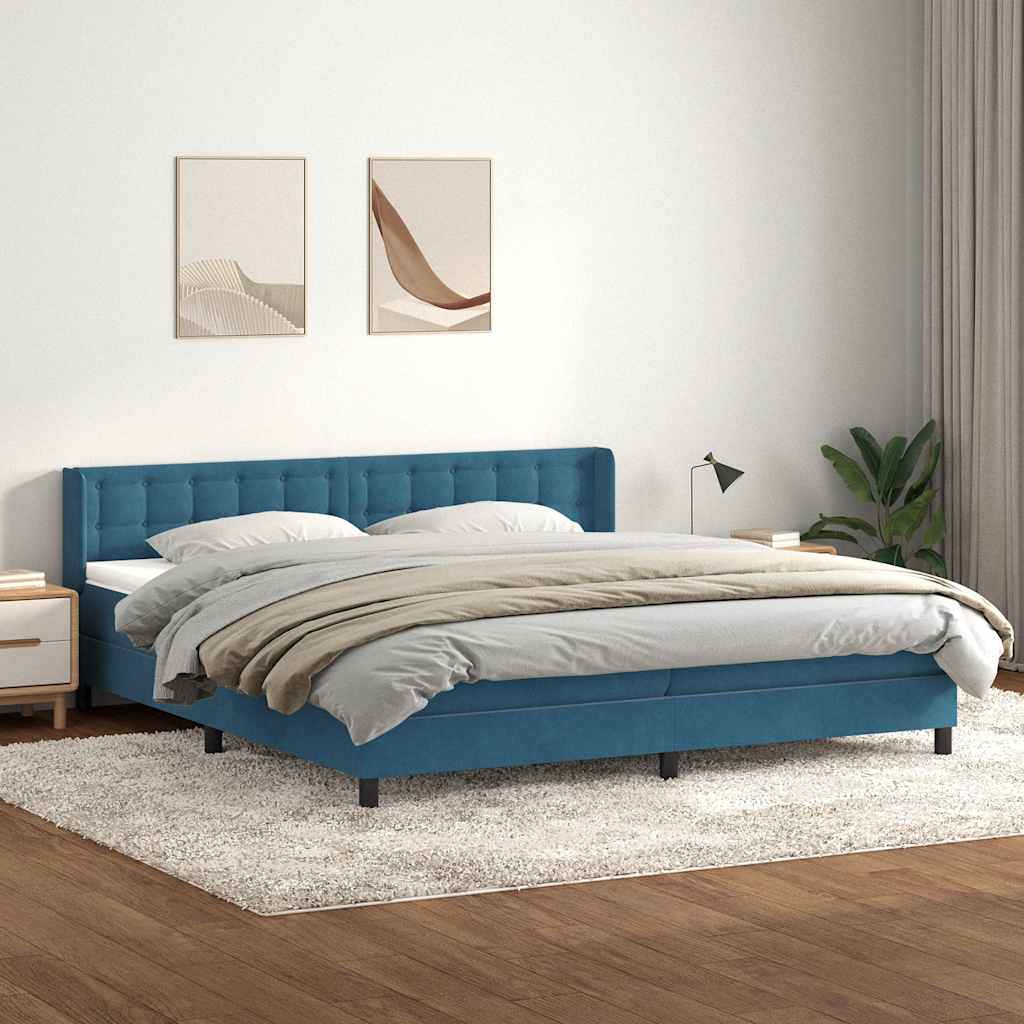 vidaXL Boxspringbett mit Matratze Dunkelblau 180x210 cm Samt