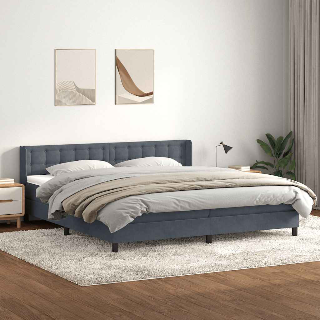 vidaXL Pat box spring cu saltea, gri închis, 200x210 cm, catifea