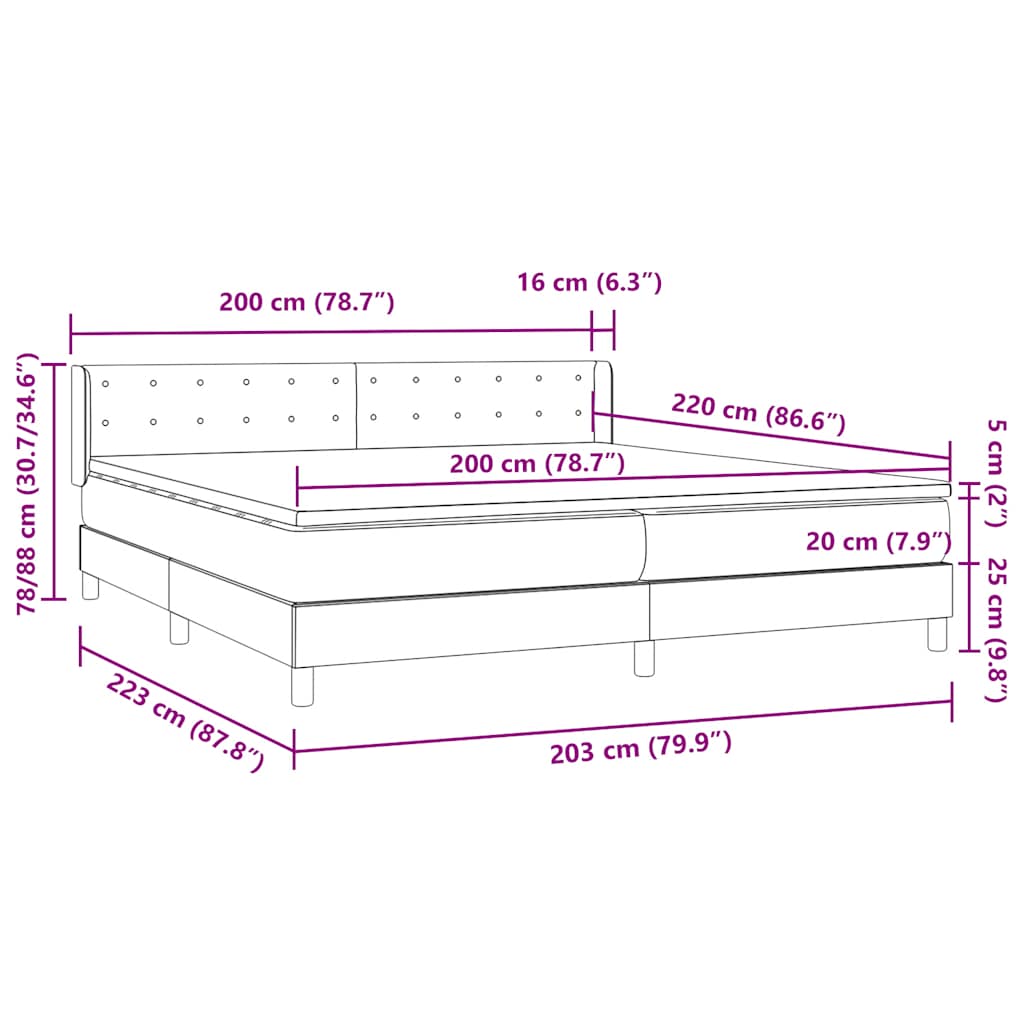 Łóżko typu Box Spring z materacem Jasnoszary 200x220 cm Aksamit