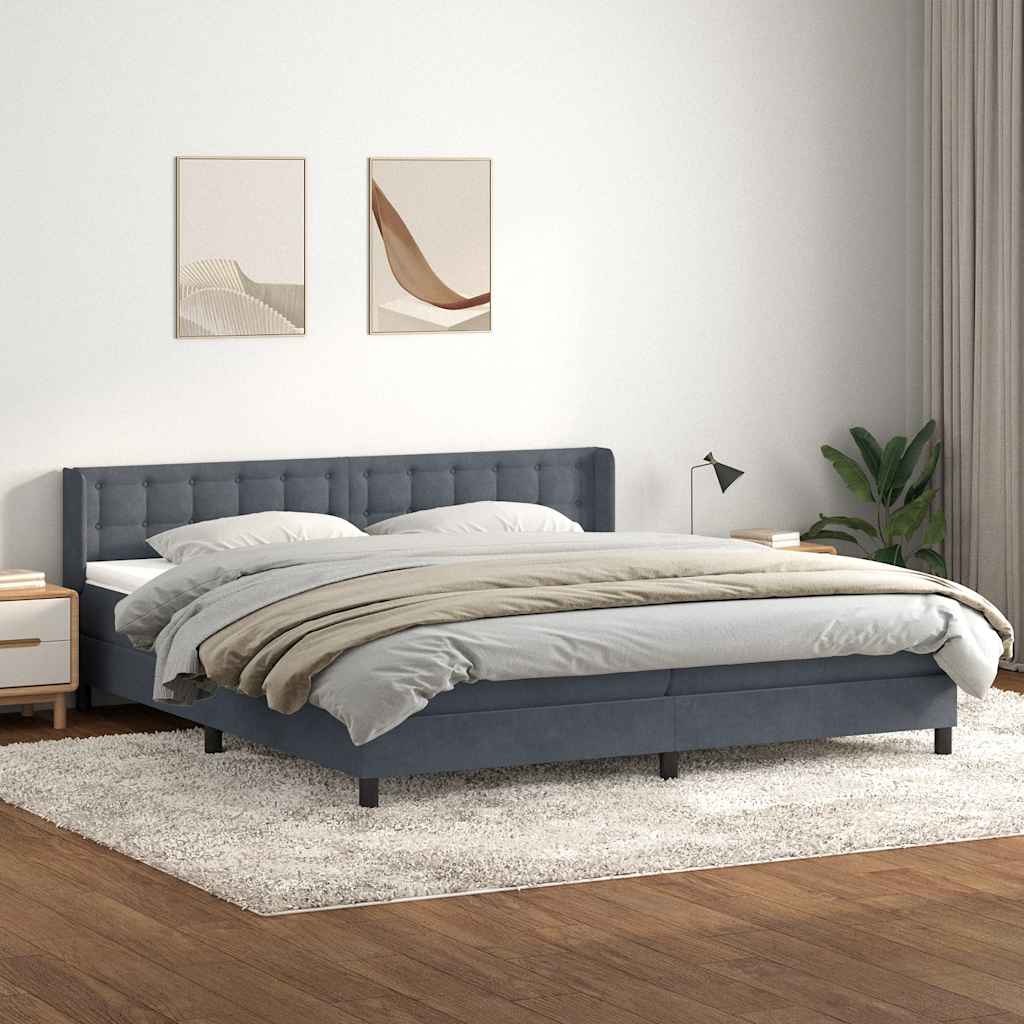 vidaXL Boxspringbett mit Matratze Dunkelgrau 200x220 cm Samt