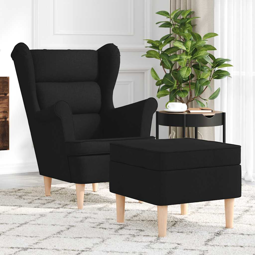 vidaXL Fotoliu cu taburet pentru picioare, negru, material textil