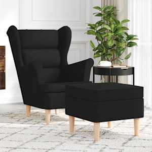 Fotelj s stolčkom za noge črno blago