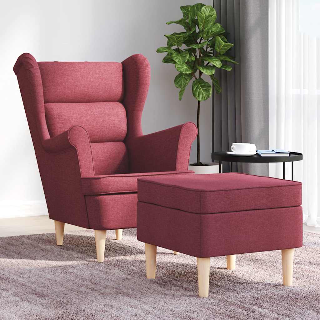 vidaXL Fotoliu cu taburet pentru picioare, roșu vin, material textil