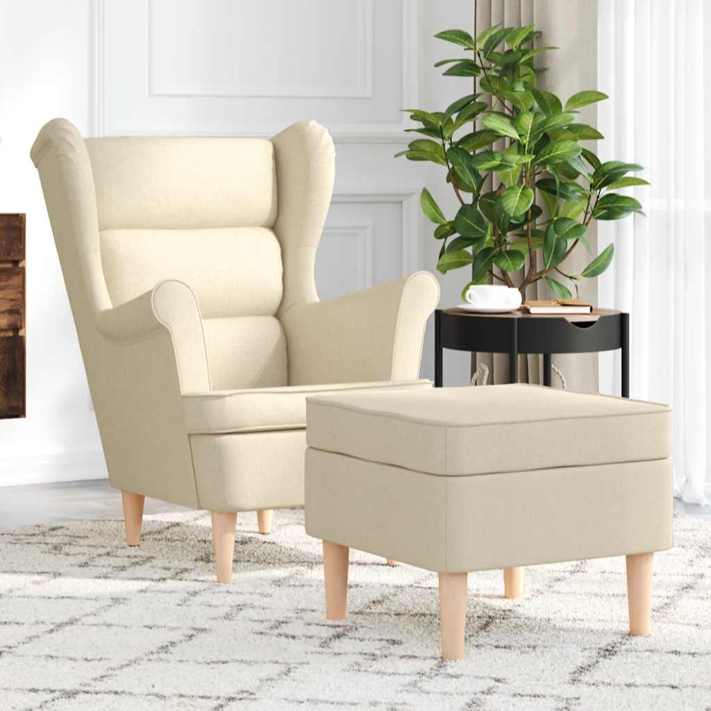 vidaXL Fotoliu cu taburet pentru picioare, crem, material textil