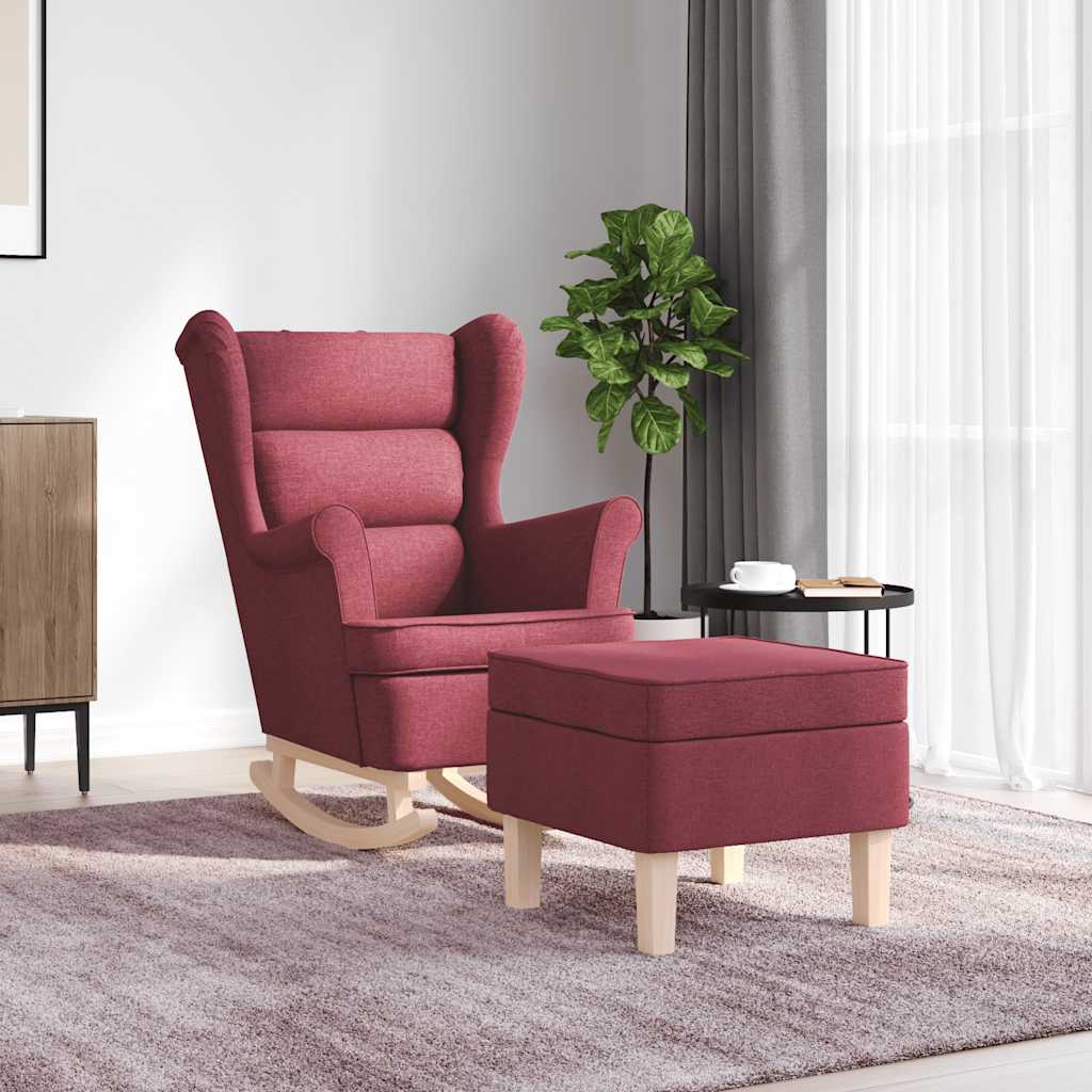 vidaXL Scaun balansoar cu taburet, roșu vin, material textil