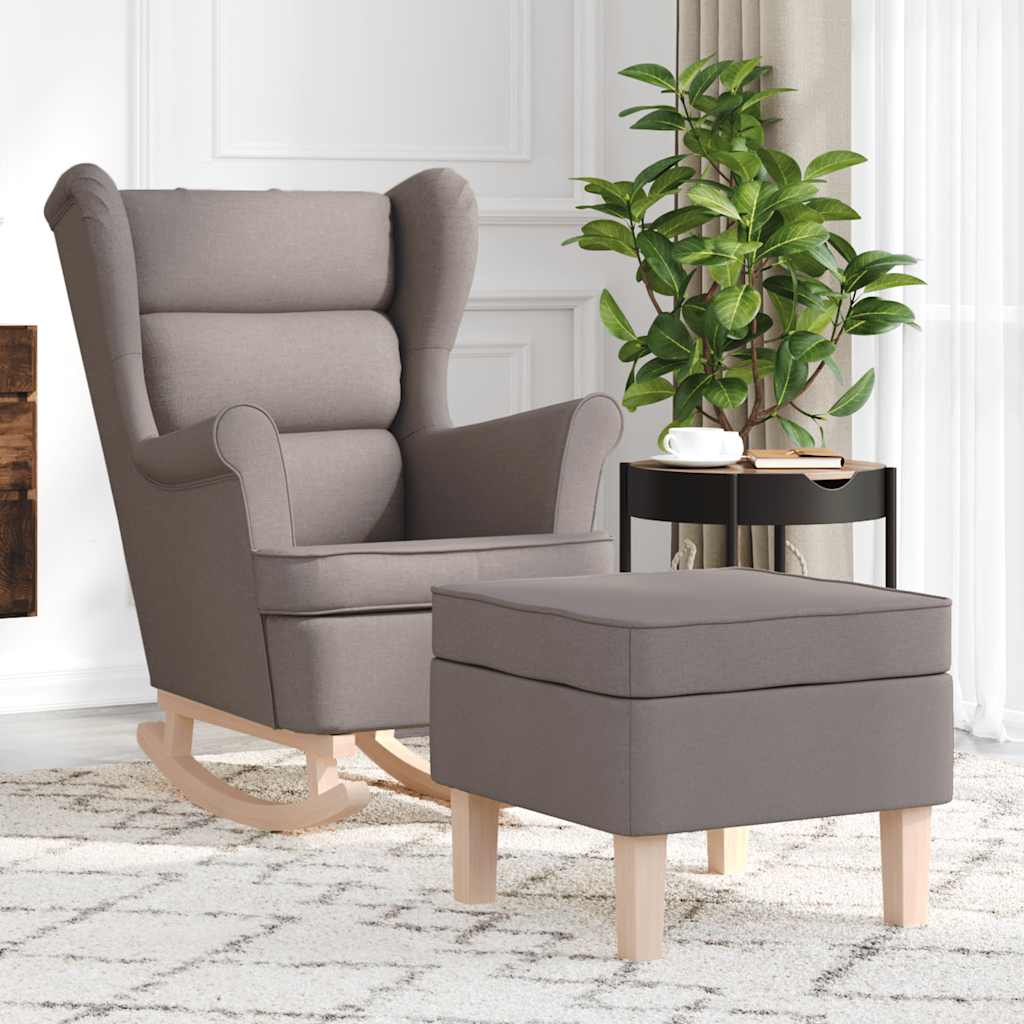 vidaXL Schaukelstuhl mit Fußhocker Taupe Stoff