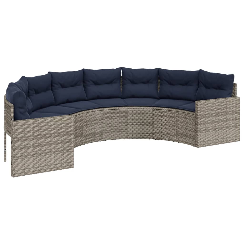 Vidaxl Patio Sofa With Cushions Half-Round Gray Poly Rattan