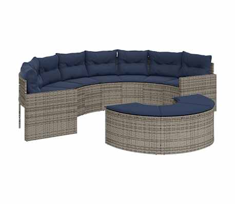 vidaXL Patio Sofa Half-round garden sofa: Gray, Cushion: Navy blue