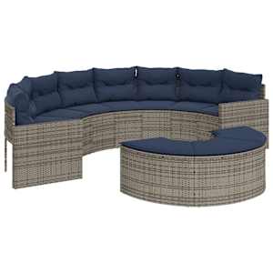 vidaXL Patio Sofa Half-round garden sofa: Gray, Cushion: Navy blue