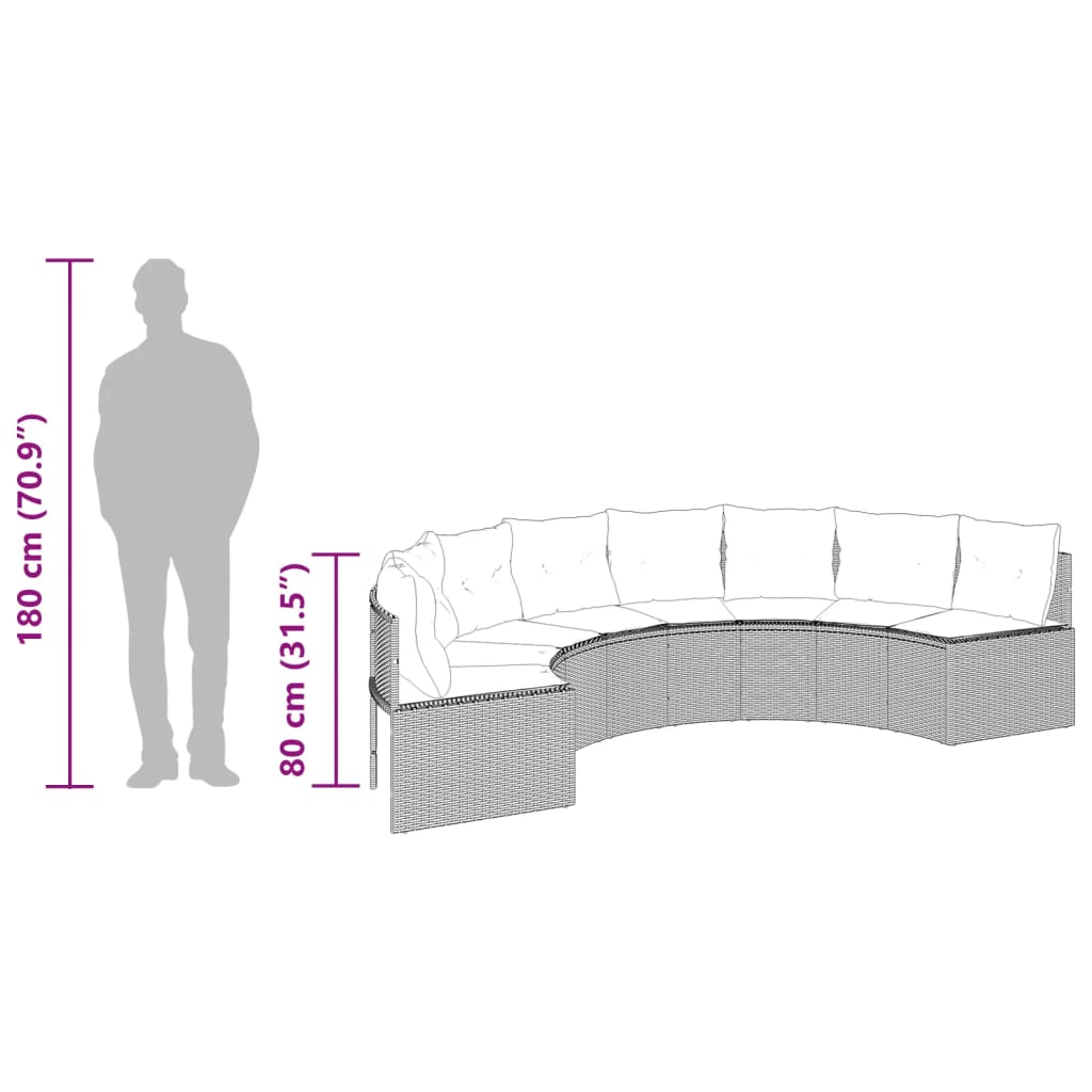 Patio Sofa with Cushions Couch Furniture Half-Round Gray Poly Rattan vidaXL - Picture 10 of 10