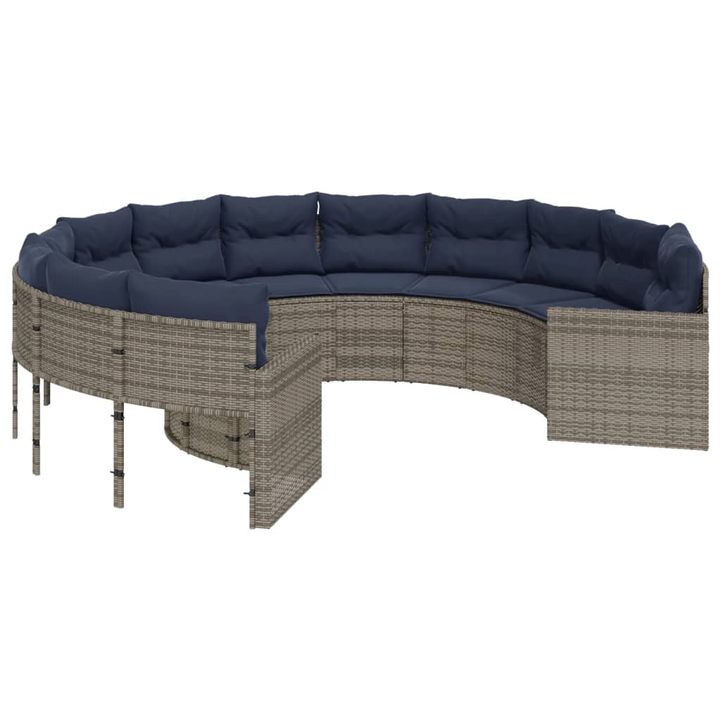 Vidaxl Patio Sofa With Cushions Round Gray Poly Rattan