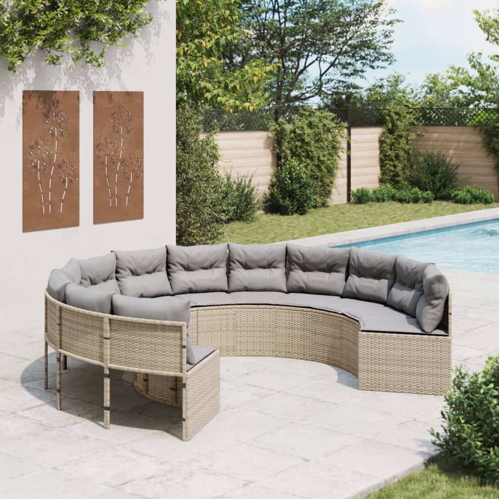 vidaXL Gartensofa mit Kissen Rund Beige Poly-Rattan