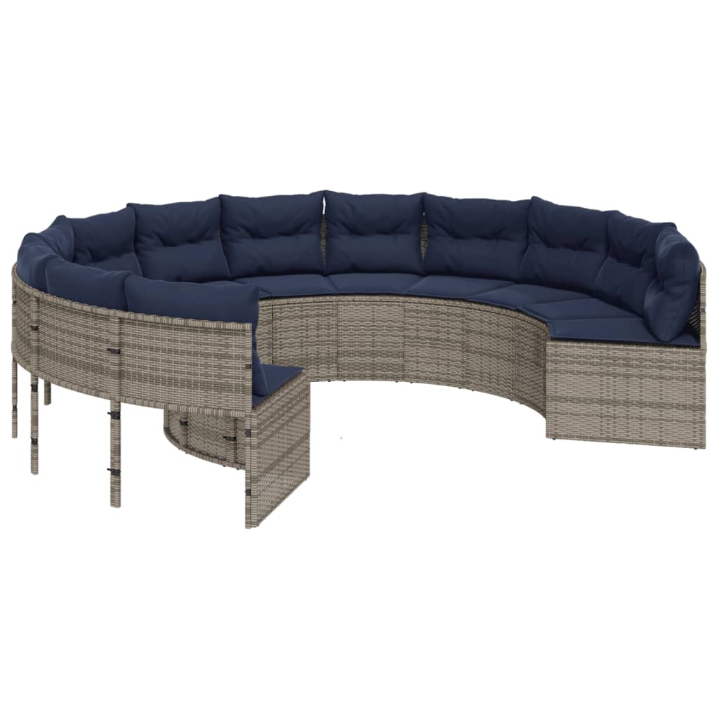Vidaxl Patio Sofa With Cushions Round Gray Poly Rattan