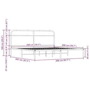 Kovový rám postele bez matrace kouřový dub 200 x 200 cm - obrázek 9
