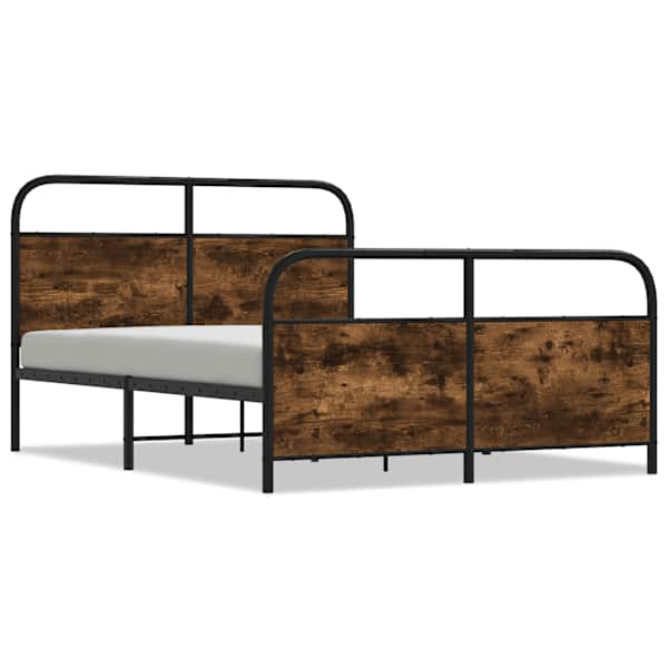 vidaXL metallist voodiraam ilma madratsita suitsutatud tamm 137x190 cm