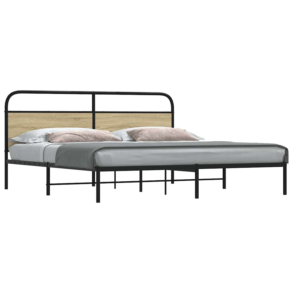 vidaXL Metallbett ohne Matratze Sonoma-Eiche 180x200 cm