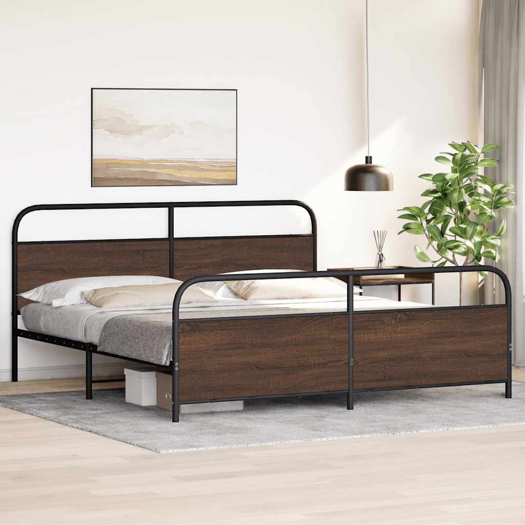 vidaXL Bedframe zonder matras metaal bruin eikenkleur 183x213 cm, foto 2