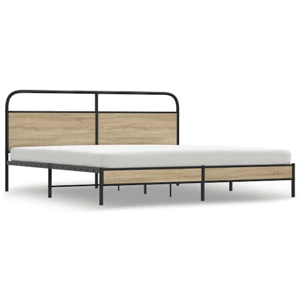vidaXL metallist voodiraam ilma madratsita suitsutatud tamm 180x200 cm
