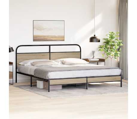 vidaXL gultas rāmis bez matrača, metāls, 193x203cm, ozolkoka imitācija, Dūmakaina ozolkoka vidaXL gultas rāmis bez matrača, metāls, 193x203cm, ozolkoka imitācija