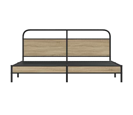 vidaXL gultas rāmis bez matrača, metāls, 193x203cm, ozolkoka imitācija, Dūmakaina ozolkoka vidaXL gultas rāmis bez matrača, metāls, 193x203cm, ozolkoka imitācija