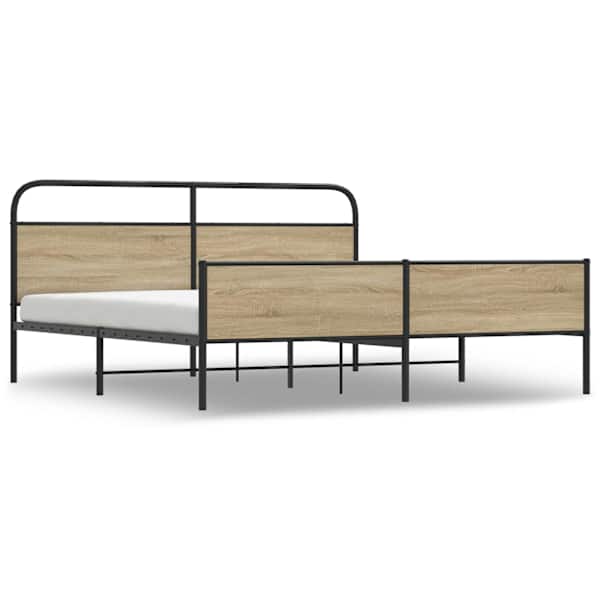 vidaXL metallist voodiraam ilma madratsita suitsutatud tamm 150x200 cm