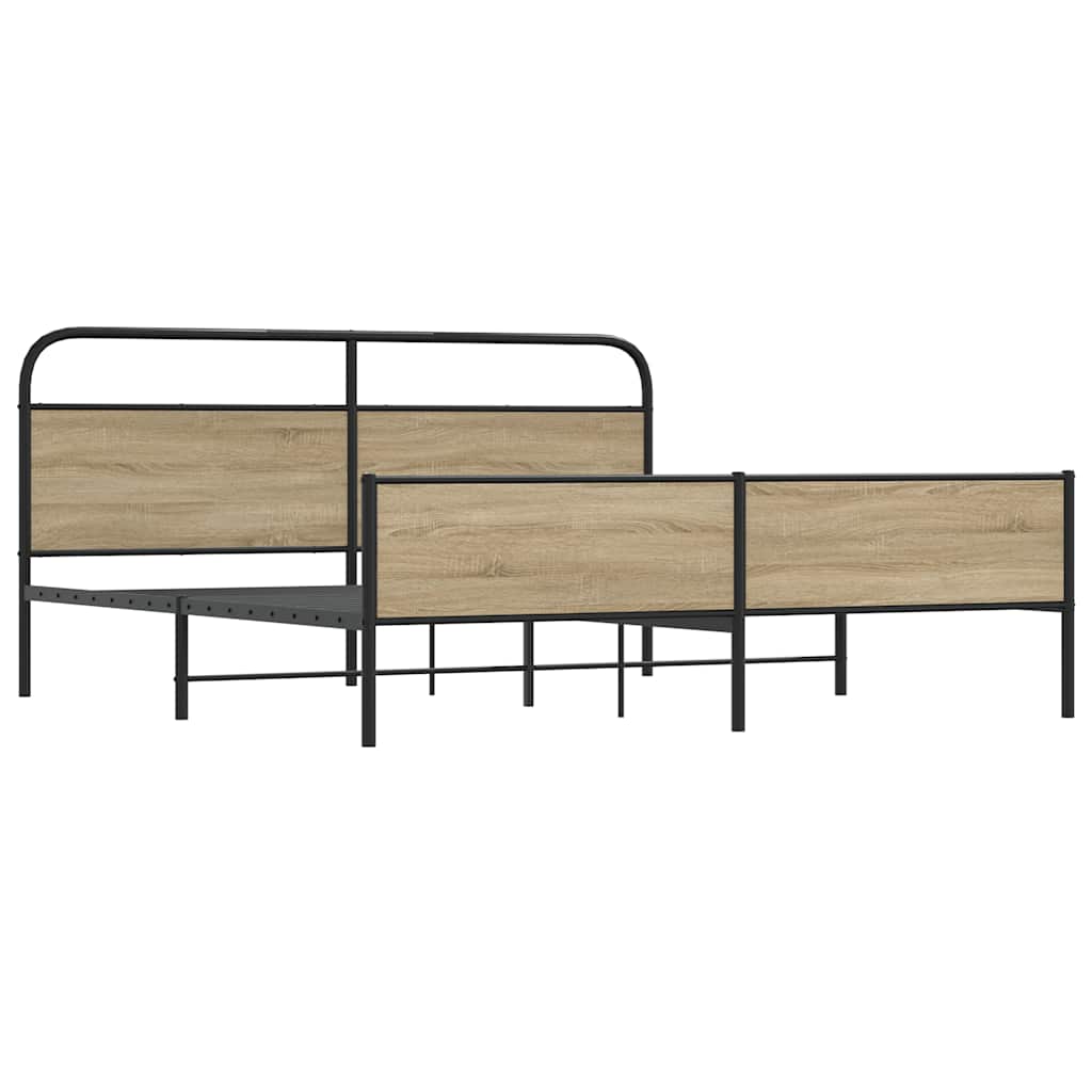 vidaXL Bedframe zonder matras metaal gerookt eikenkleurig 150x200 cm afbeelding