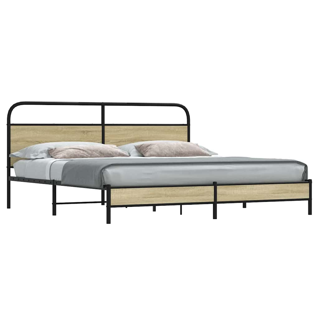 vidaXL Metallbett ohne Matratze Sonoma-Eiche 180x200 cm