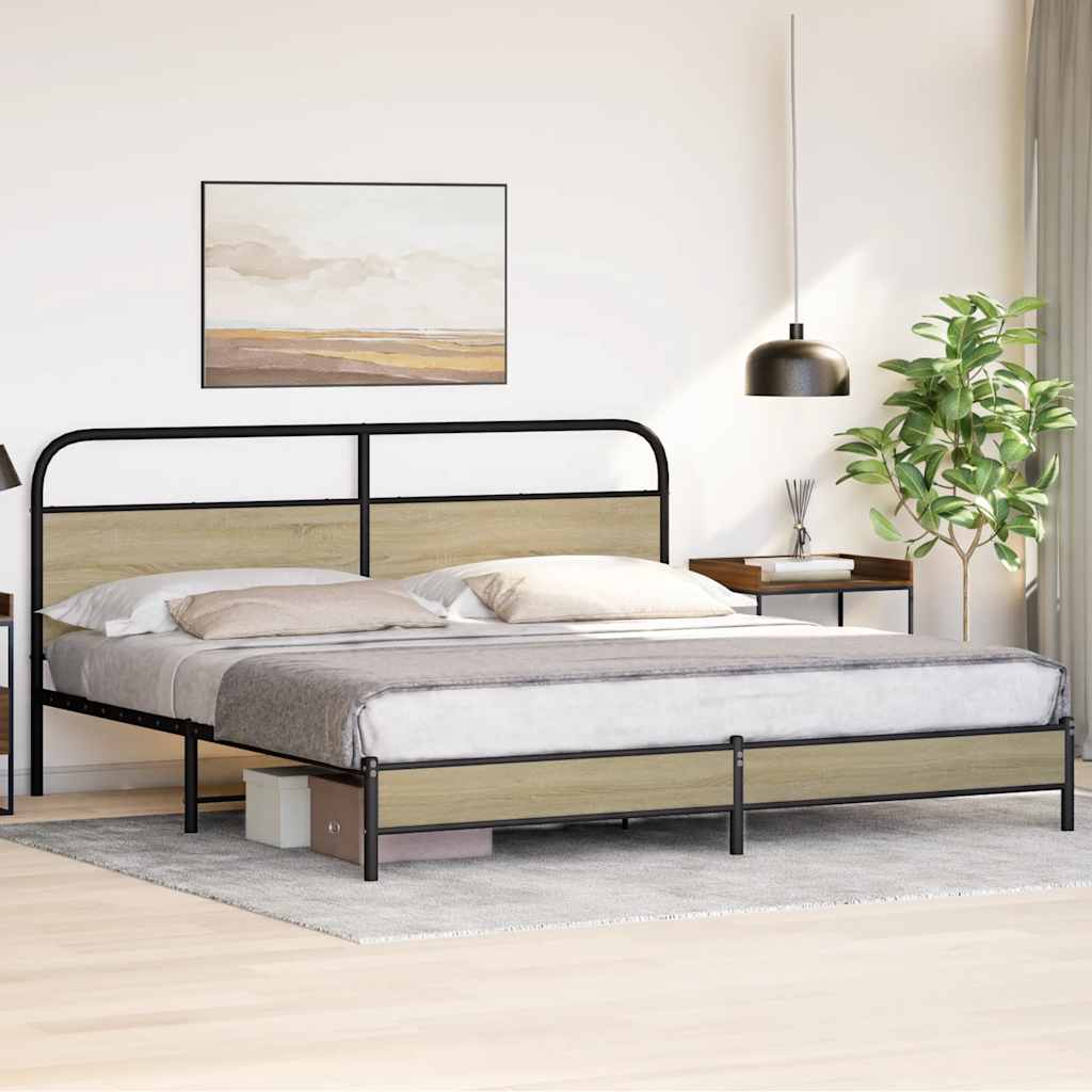 vidaXL Bedframe zonder matras metaal sonoma eikenkleur 200x200 cm, foto 2