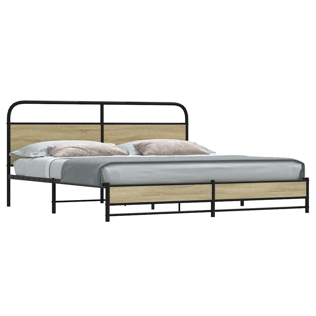 vidaXL Metallbett ohne Matratze Sonoma-Eiche 183x213 cm