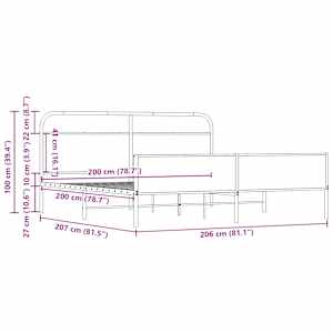 Kovový rám postele bez matrace dub sonoma 200 x 200 cm - obrázek 9