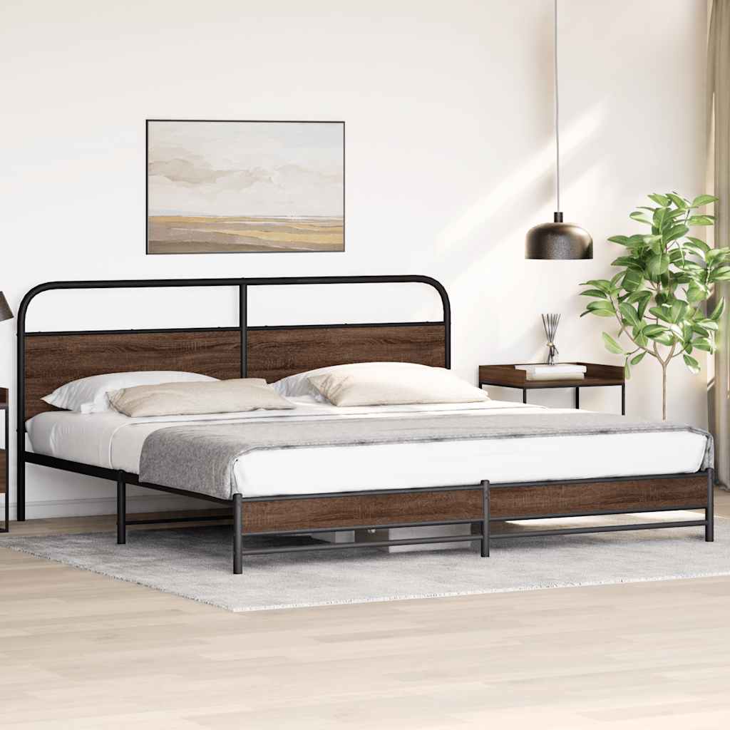 vidaXL Bedframe zonder matras metaal bruin eikenkleur 193x203 cm, foto 2