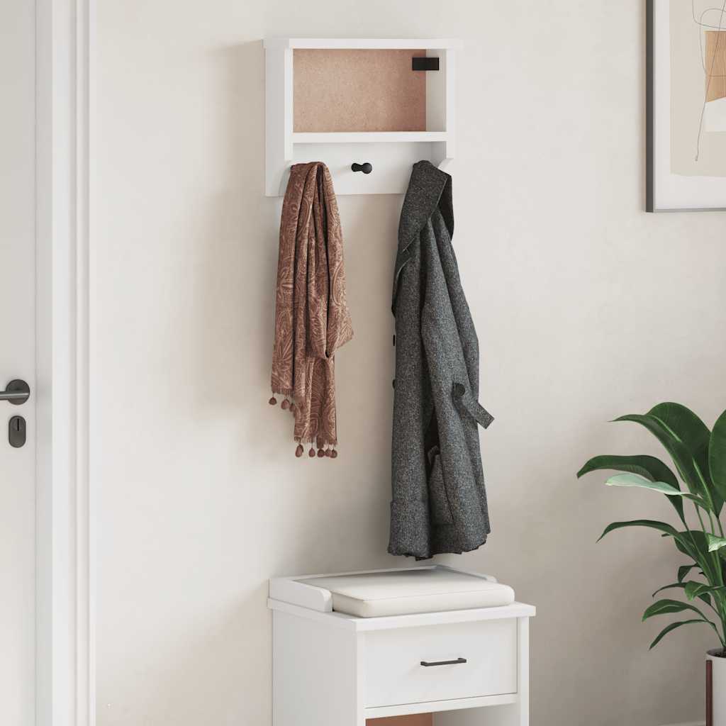 vidaXL Nástenný vešiak SANDNES biela 45x12x35 cm borovicový masív