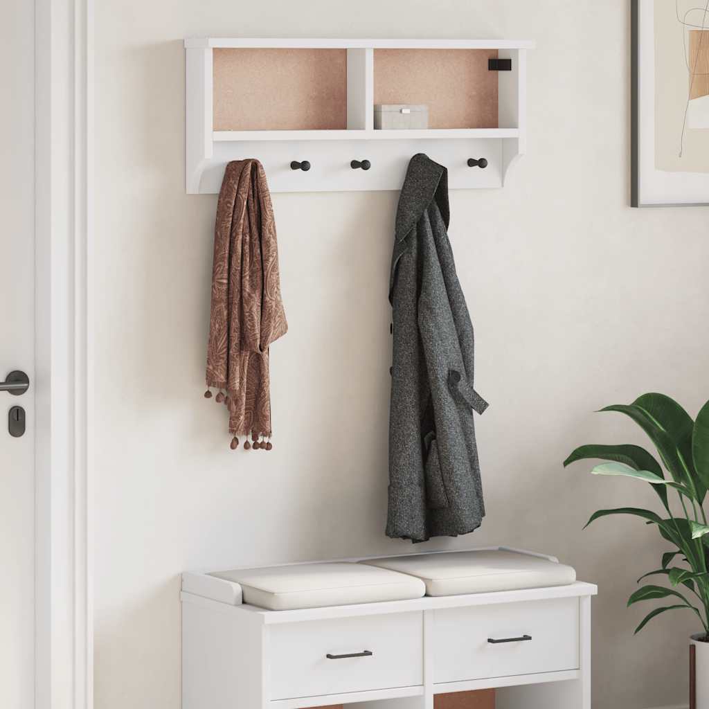 vidaXL Wandkapstok SANDNES wit 87x12x35 cm massief grenenhout afbeelding