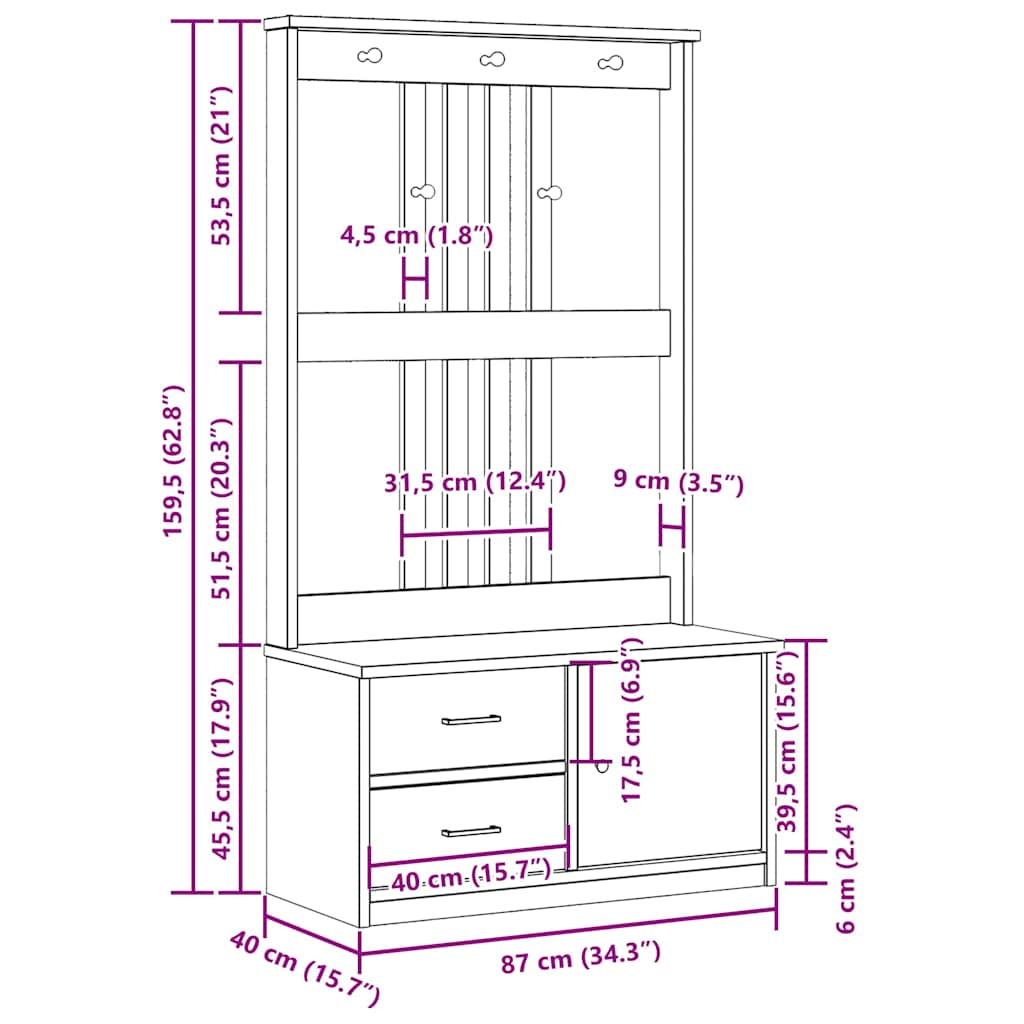 Halboom SANDENS wit 87x40x159,5 cm massief grenenhout image 13