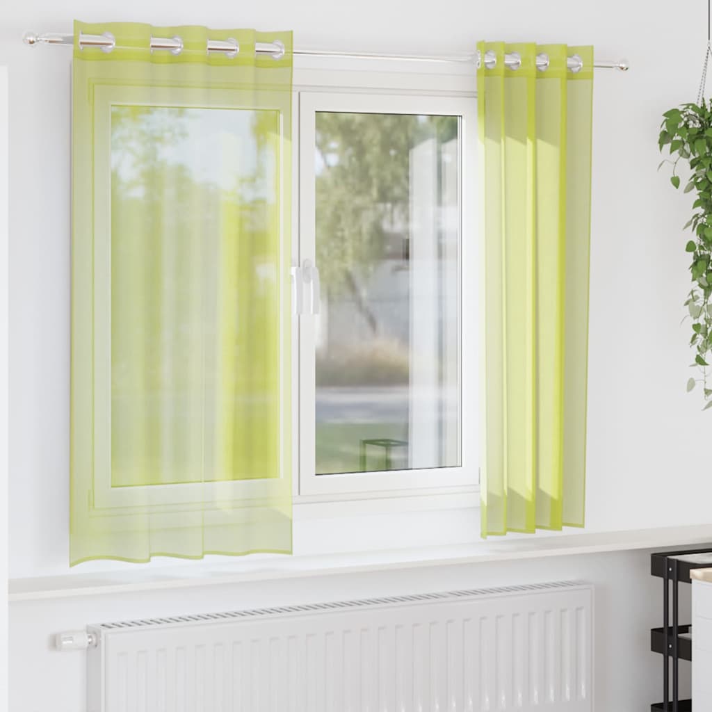 vidaXL Perdele Voile cu Oelii 2 buc Verde măr 140x175 cm