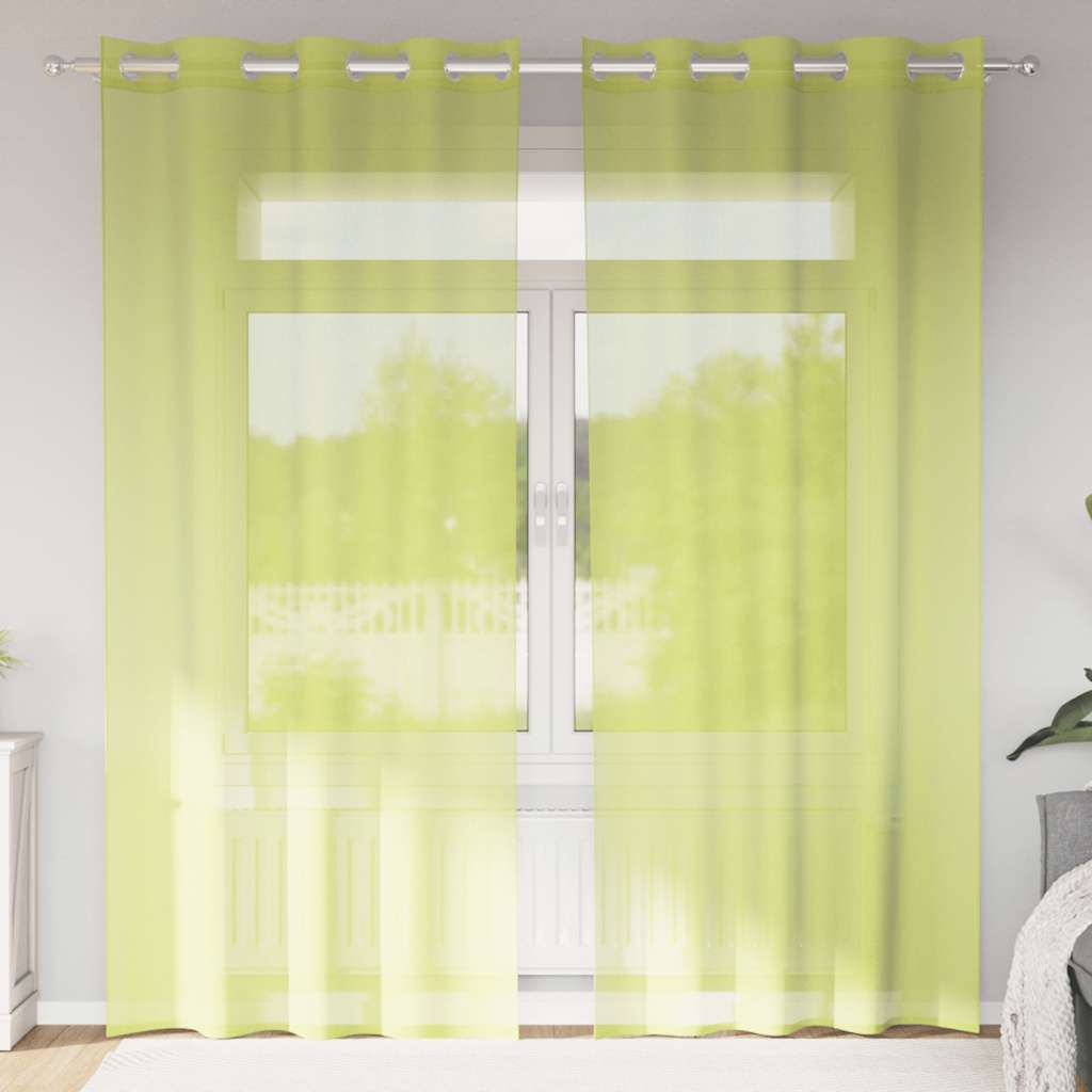 vidaXL Perdele Voile cu Oelii 2 buc Verde măr 140x245 cm