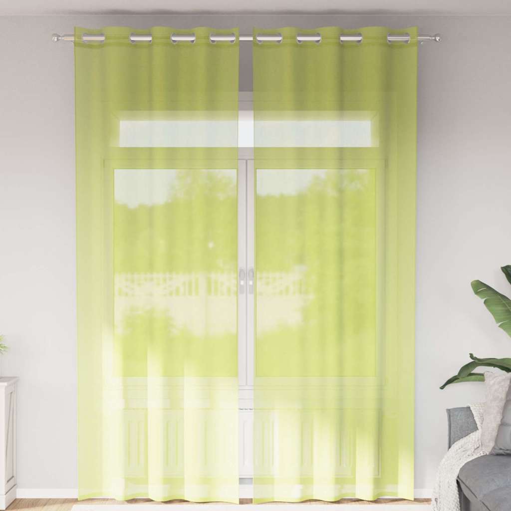 vidaXL Perdele Voile cu Oelii 2 buc Verde măr 140x260 cm