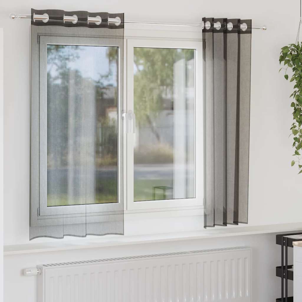 vidaXL voile-gardiner med øskner 2 stk. 140x175 cm sort