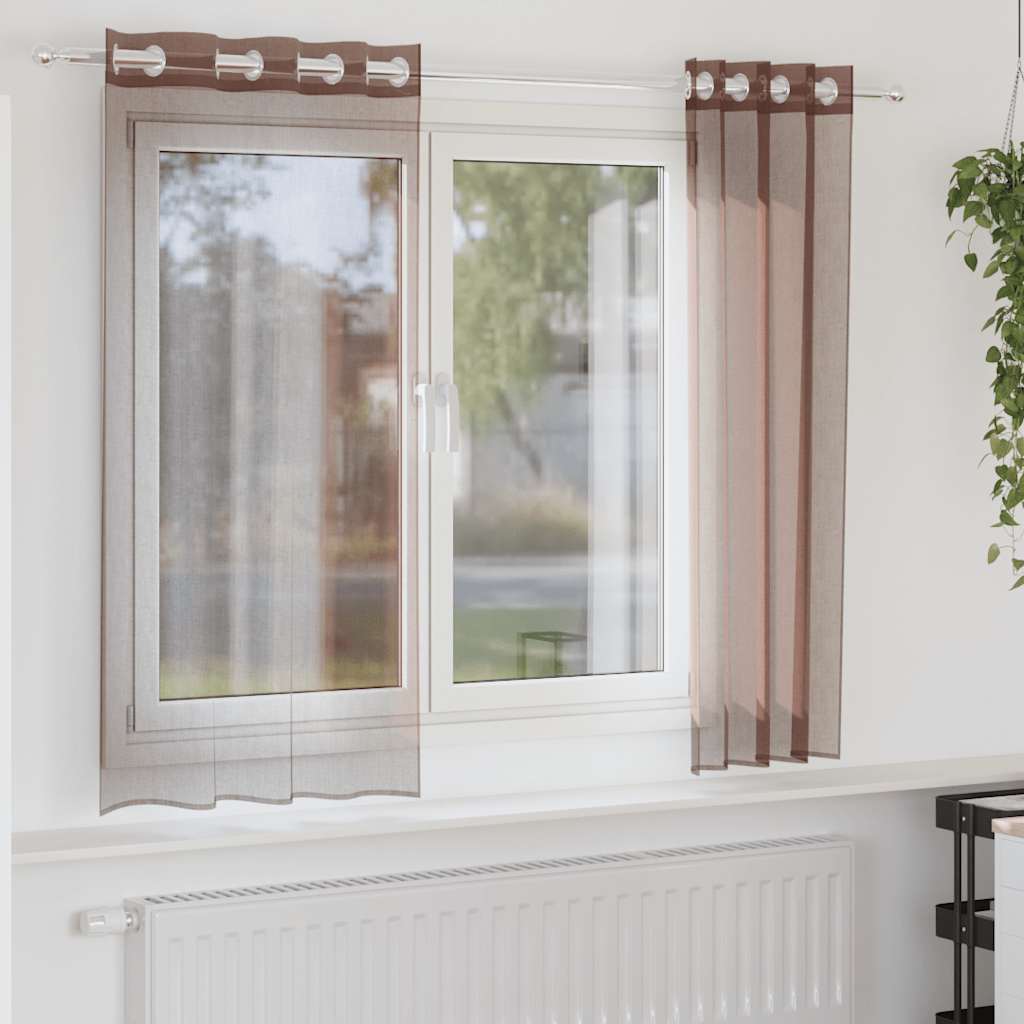 vidaXL Voileeverhot läpiviennillä 2 kpl ruskea 140x175 cm