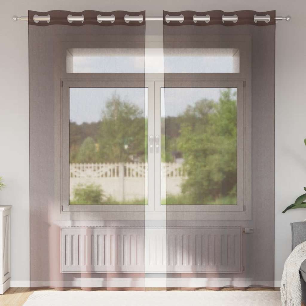 vidaXL Perdele Voile cu Oeli 2 buc Maro 140x225 cm
