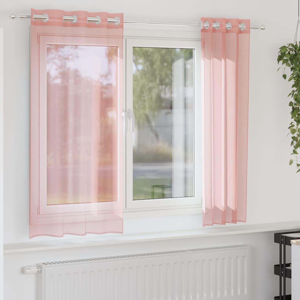 vidaXL voile-gardiner med øskner 2 stk. 140x175 cm lyserød