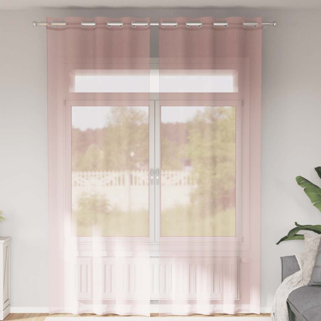 vidaXL Perdele Voile cu Oelii 2 buc Roz 140x260 cm